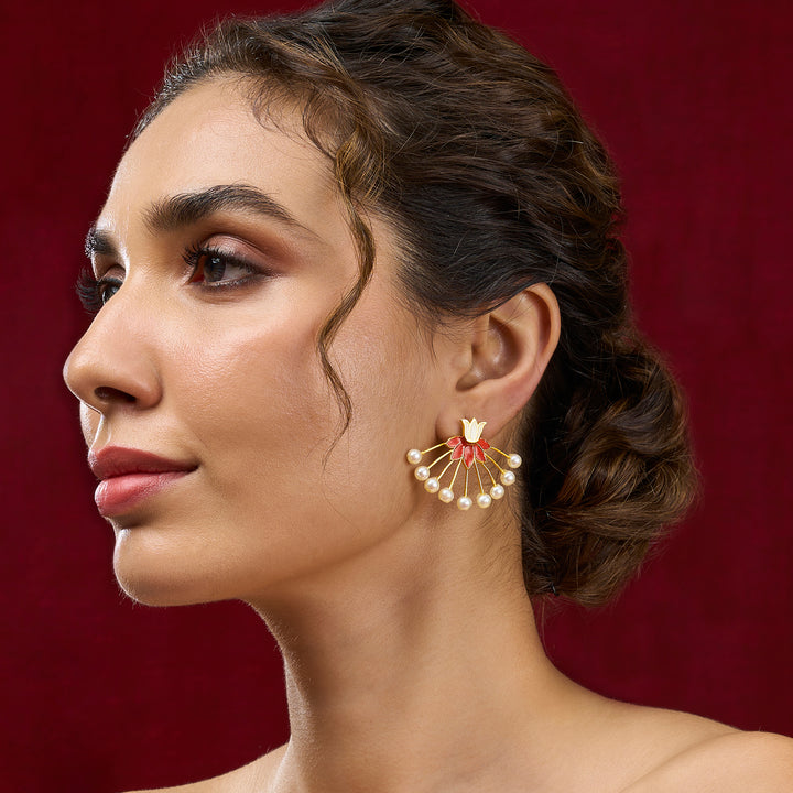 Teejh Chitrika Red and Gold Enamel Earrings