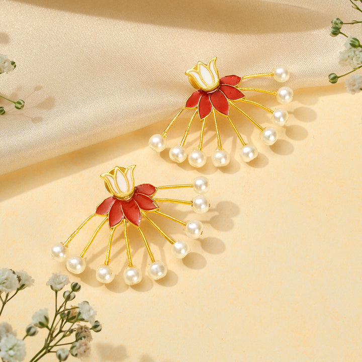 Teejh Chitrika Red and Gold Enamel Earrings