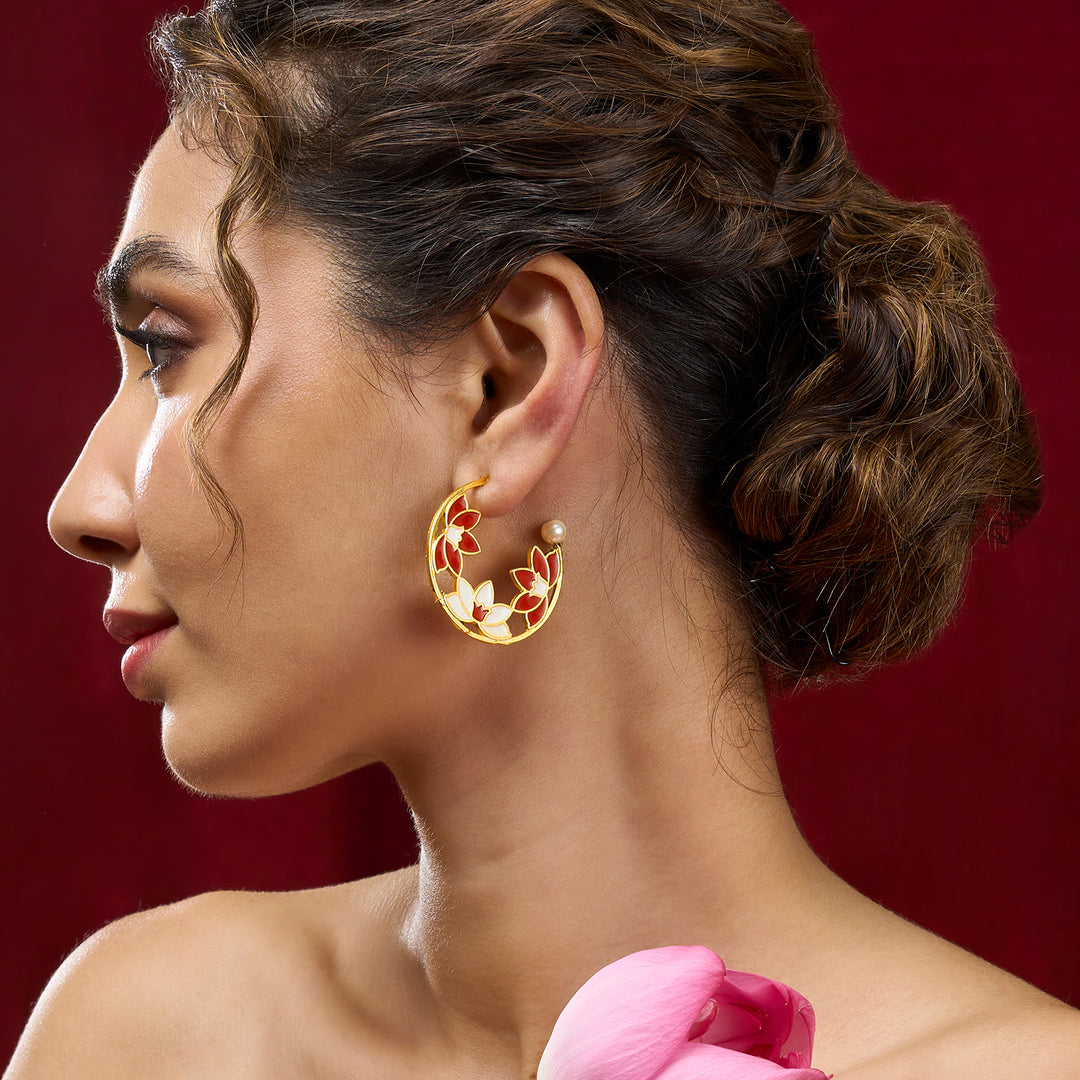 Teejh Lavyanshi Red and Gold Enamel Earrings