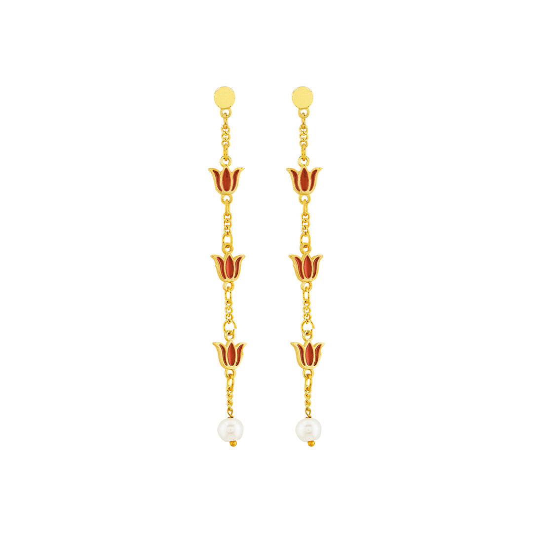 Teejh Chahat Red and Gold Enamle Dangler Earrings