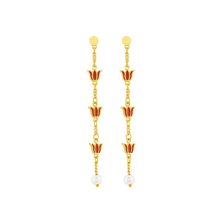 Teejh Chahat Red and Gold Enamle Dangler Earrings