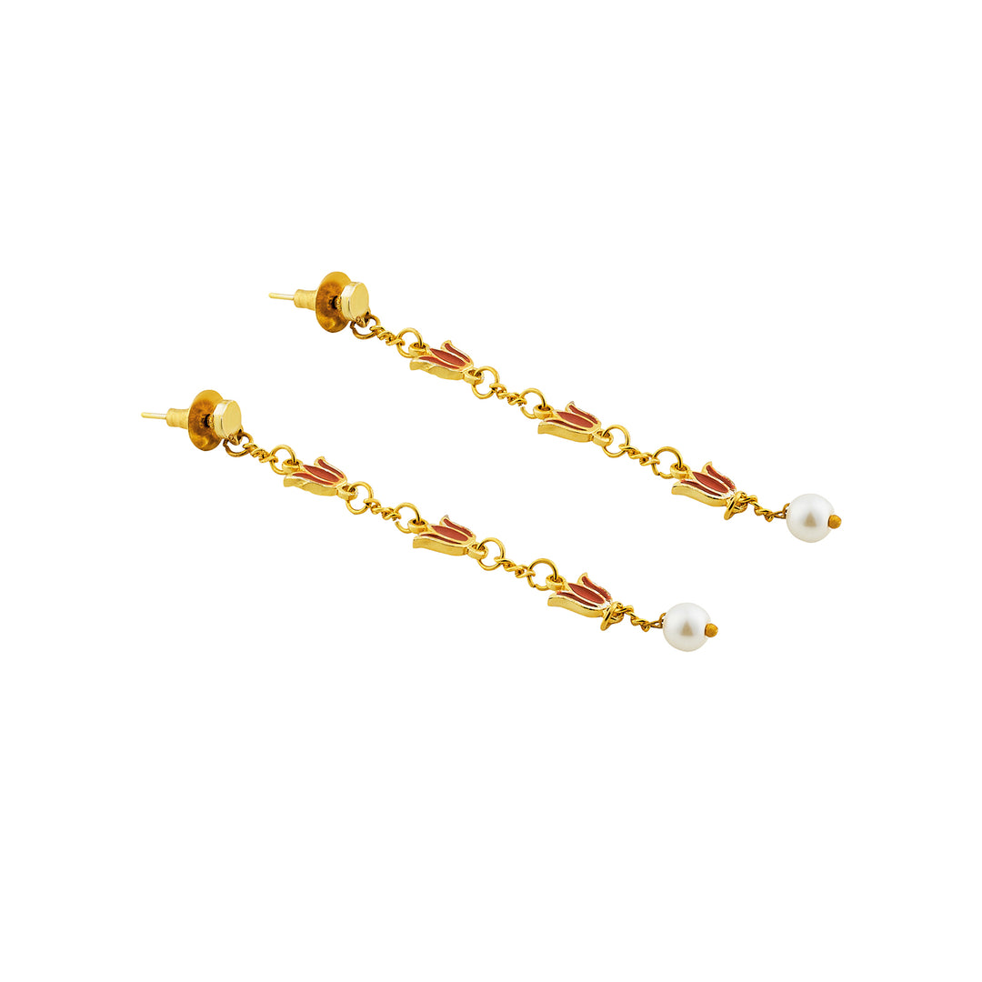 Teejh Chahat Red and Gold Enamle Dangler Earrings