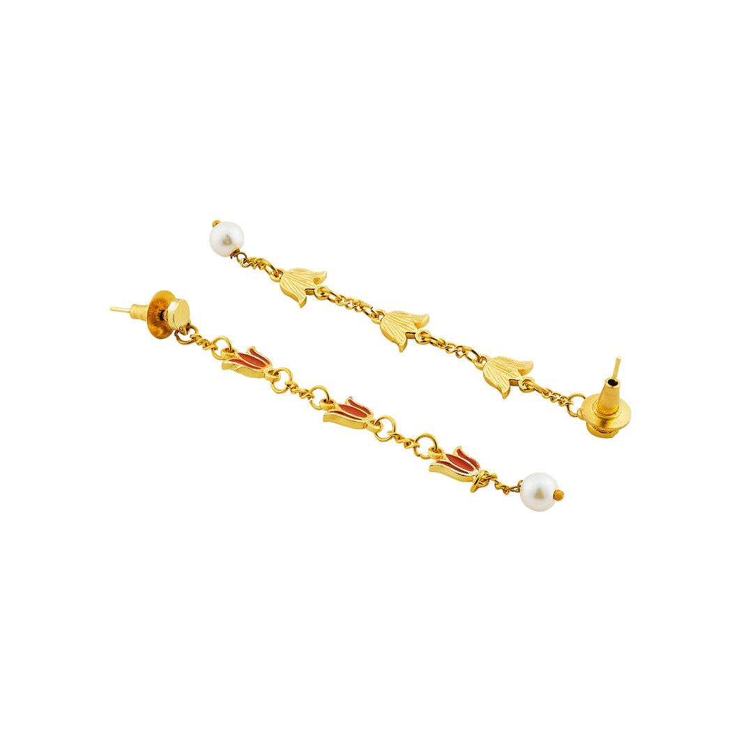 Teejh Chahat Red and Gold Enamle Dangler Earrings