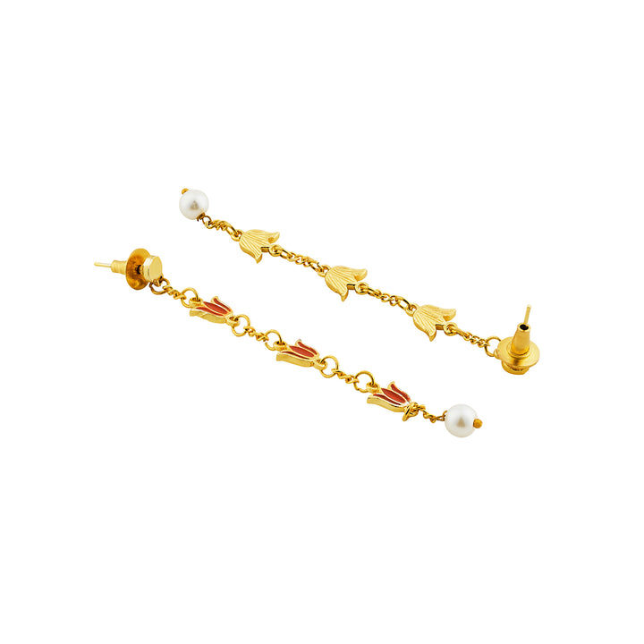 Teejh Chahat Red and Gold Enamle Dangler Earrings