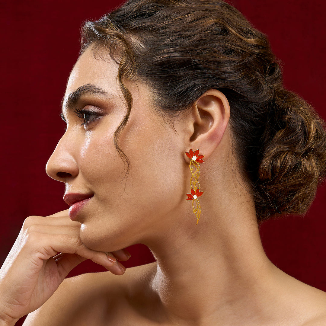 Teejh Sirisha Red and Gold Enamel Dangler Earrings