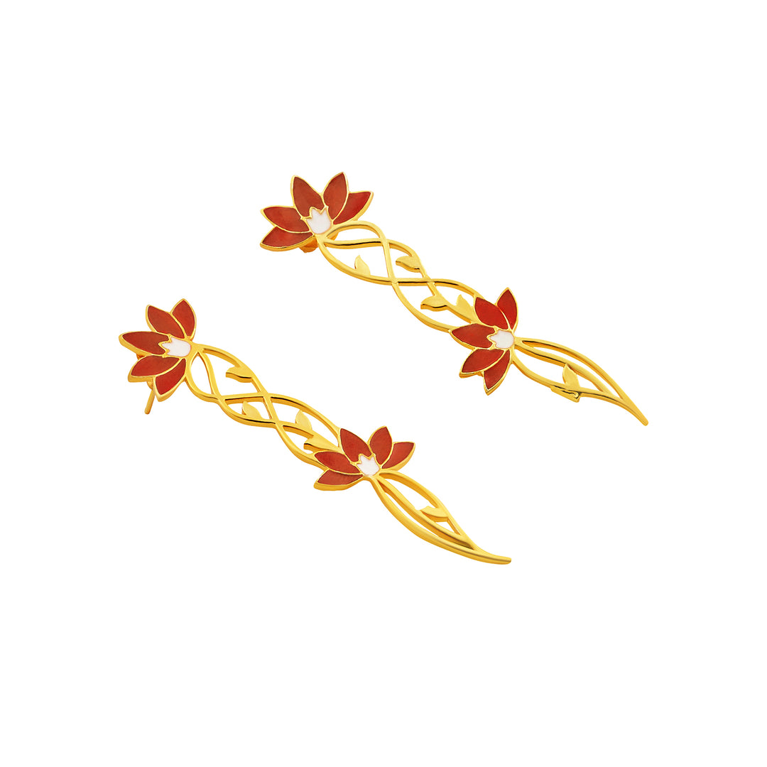 Teejh Sirisha Red and Gold Enamel Dangler Earrings