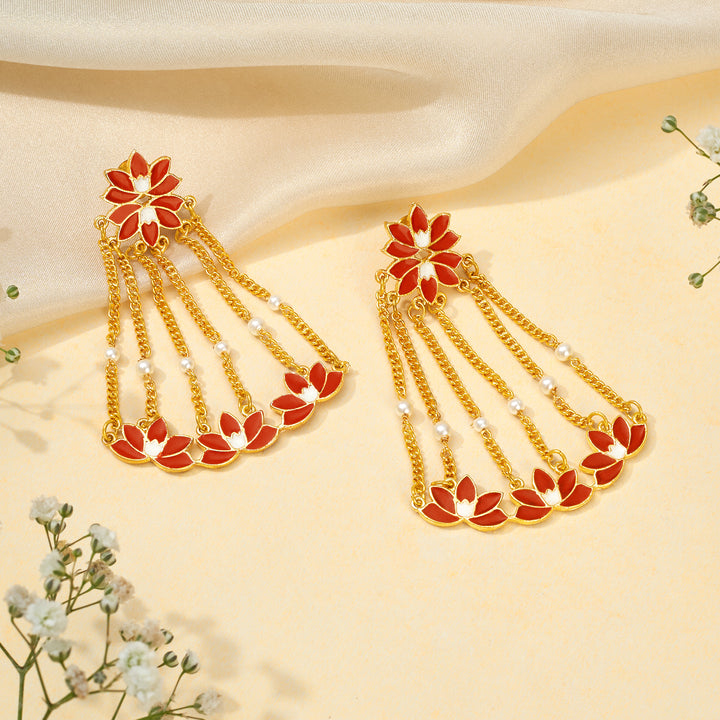 Teejh Girika Red and Gold Enamel Dangler Earrings