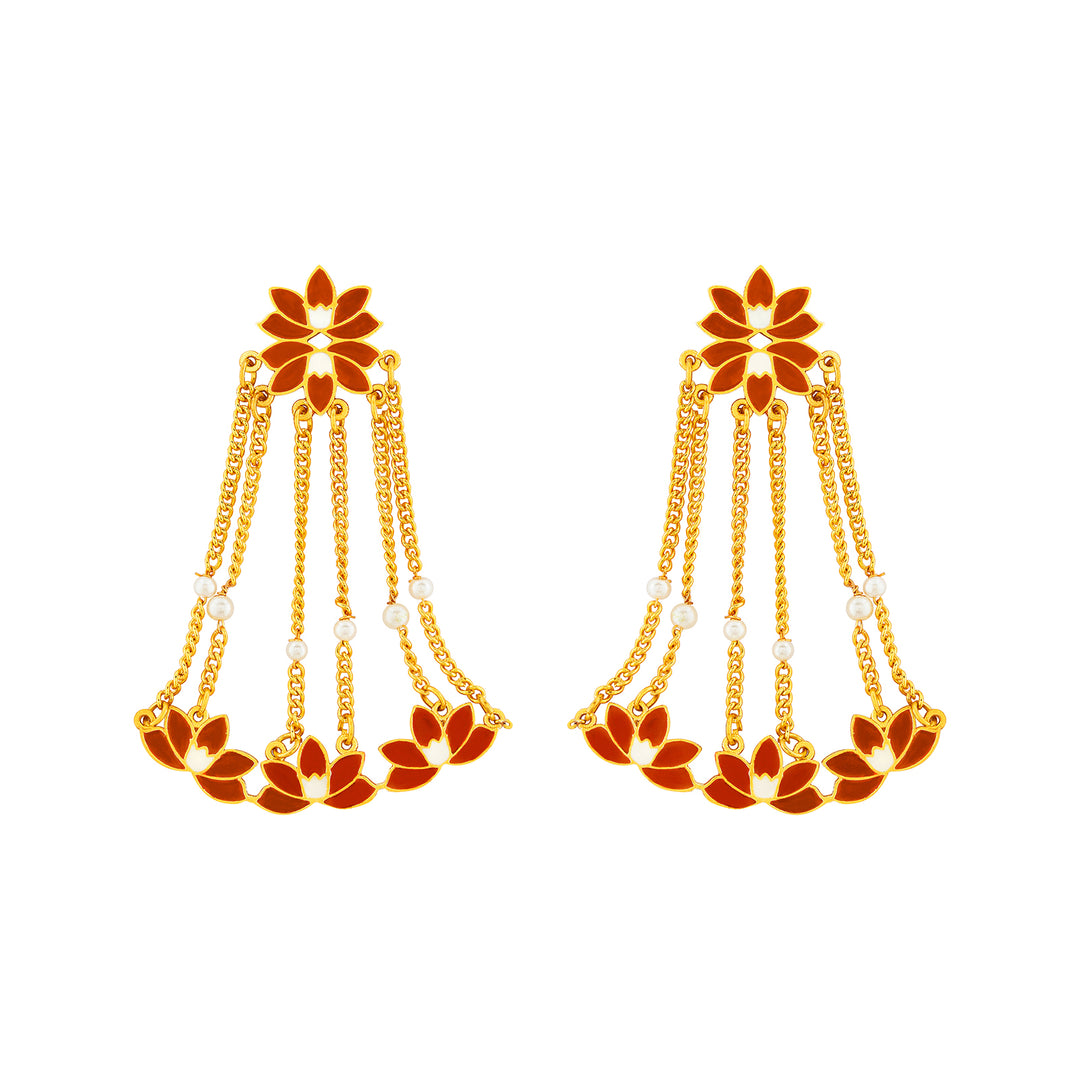 Teejh Girika Red and Gold Enamel Dangler Earrings