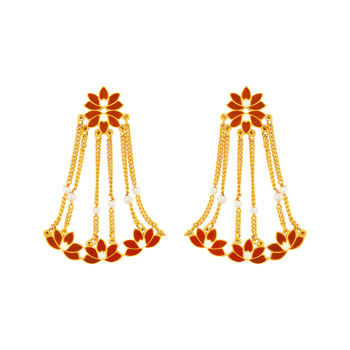 Teejh Girika Red and Gold Enamel Dangler Earrings
