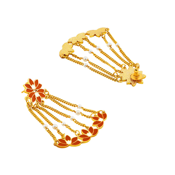 Teejh Girika Red and Gold Enamel Dangler Earrings