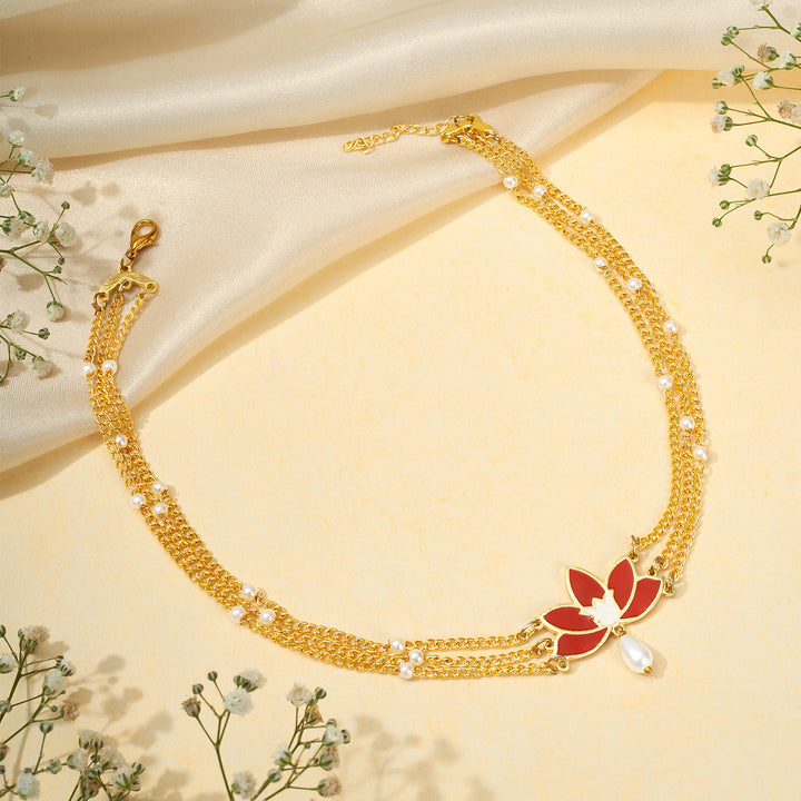Teejh Minal Red and Gold Enamel Choker