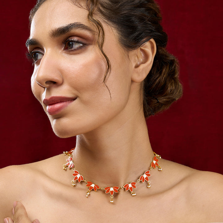 Teejh Danika Red and Gold Enamel Princess Necklace