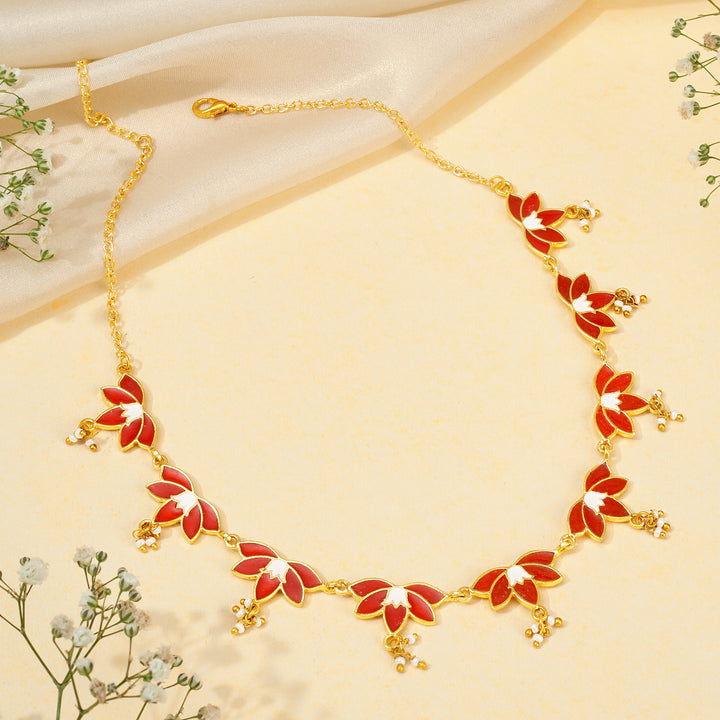 Teejh Danika Red and Gold Enamel Princess Necklace