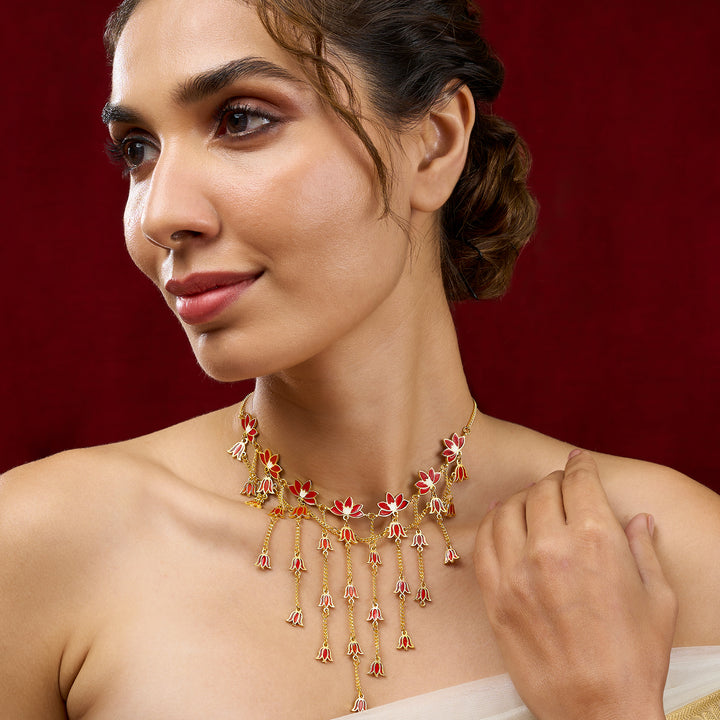 Teejh Tvesa Red and Gold Enamel Choker