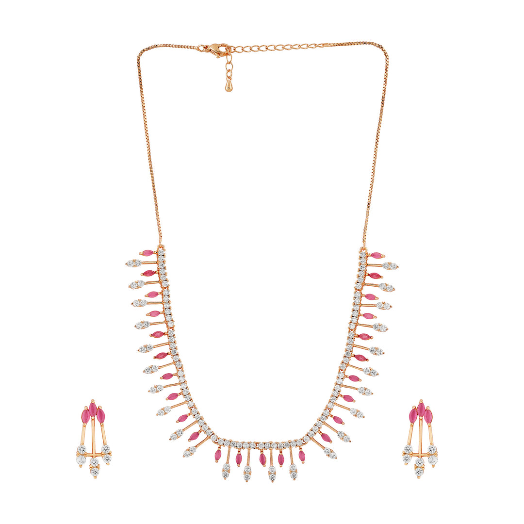 Teejh Madhur Mantra Cz stones Ruby and  Rosegold Necklace Set