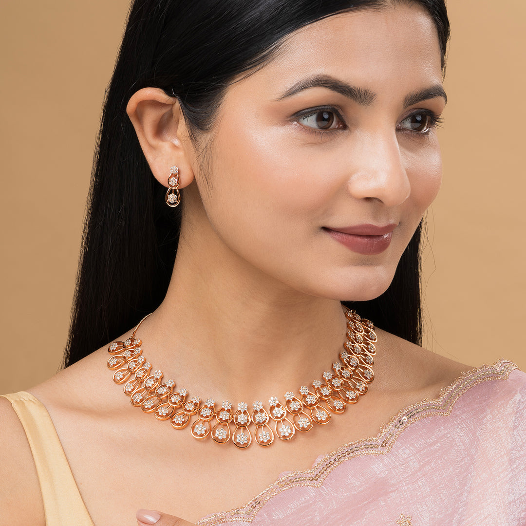 Teejh Divine Dazzle CZ Stones Rosegold Necklace Set
