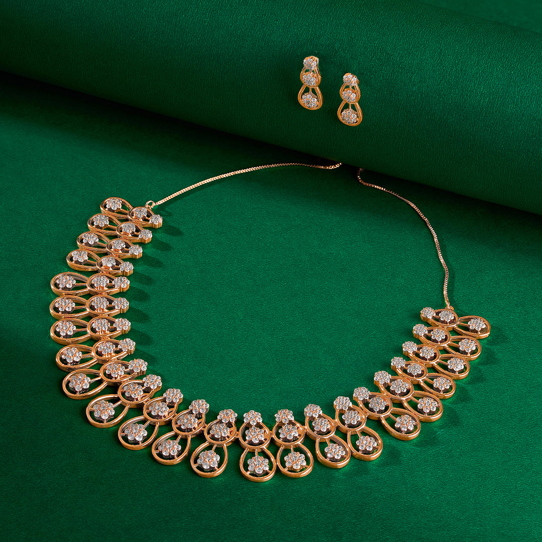 Teejh Divine Dazzle CZ Stones Rosegold Necklace Set
