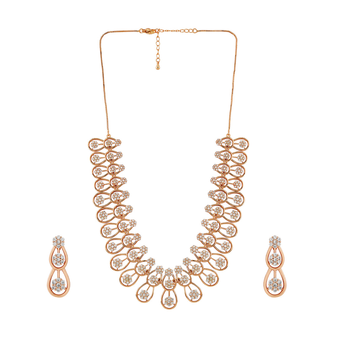 Teejh Divine Dazzle CZ Stones Rosegold Necklace Set