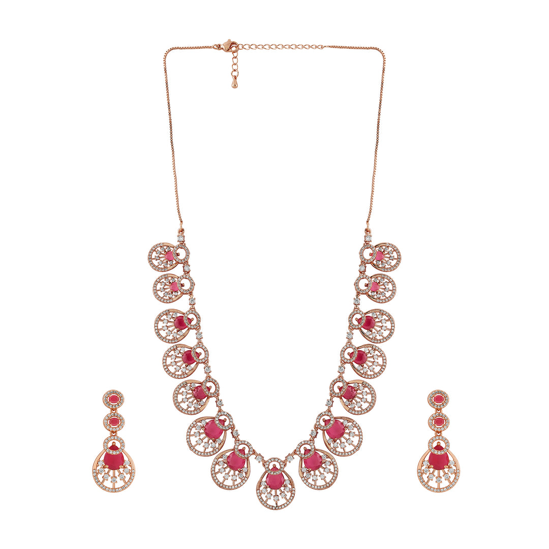 Teejh Chandni Charisma Red and Rosegold CZ stones Necklace Set