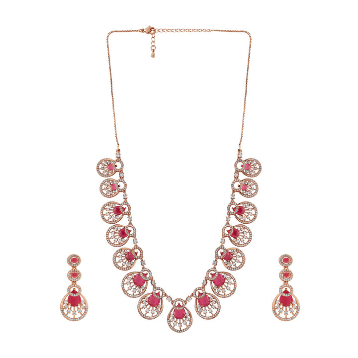 Teejh Chandni Charisma Red and Rosegold CZ stones Necklace Set