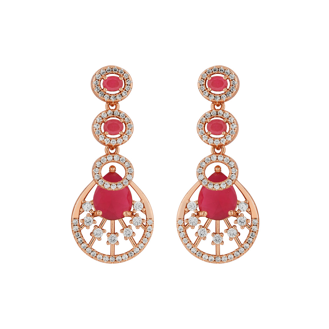 Teejh Chandni Charisma Red and Rosegold CZ stones Necklace Set