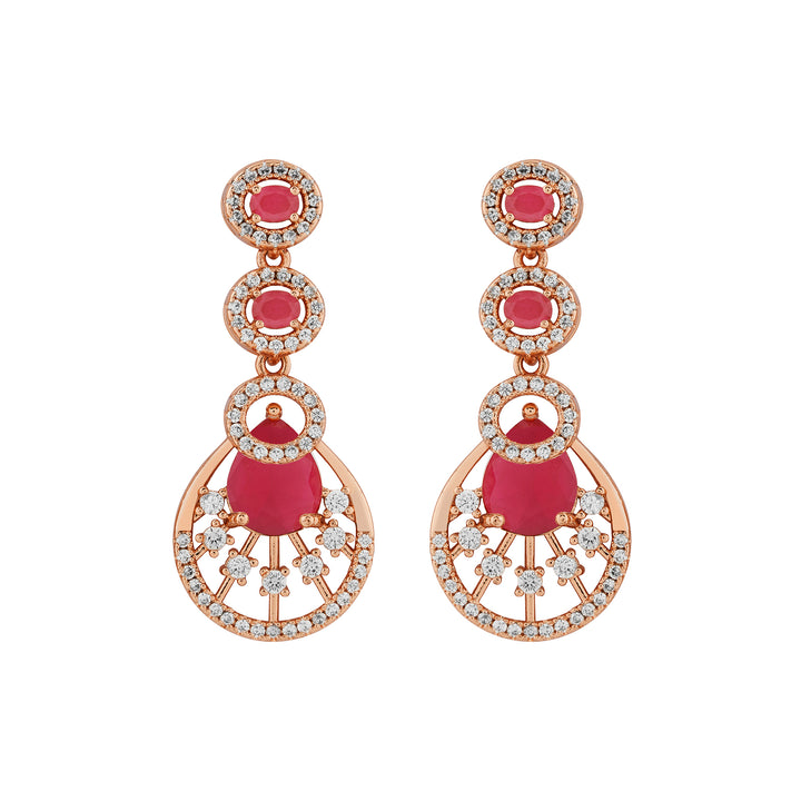 Teejh Chandni Charisma Red and Rosegold CZ stones Necklace Set