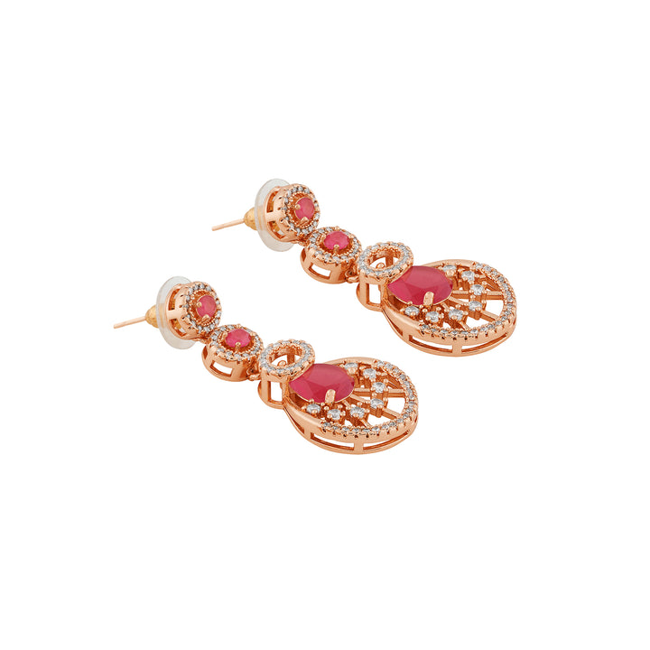 Teejh Chandni Charisma Red and Rosegold CZ stones Necklace Set