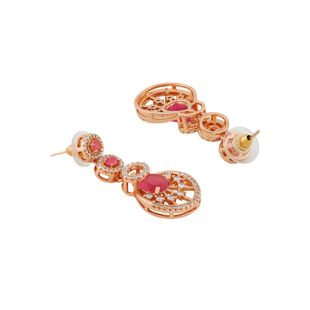 Teejh Chandni Charisma Red and Rosegold CZ stones Necklace Set