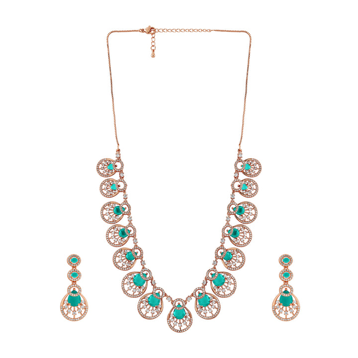 Teejh Chandni Charisma AquaGreen and Rosegold CZ stones Necklace Set
