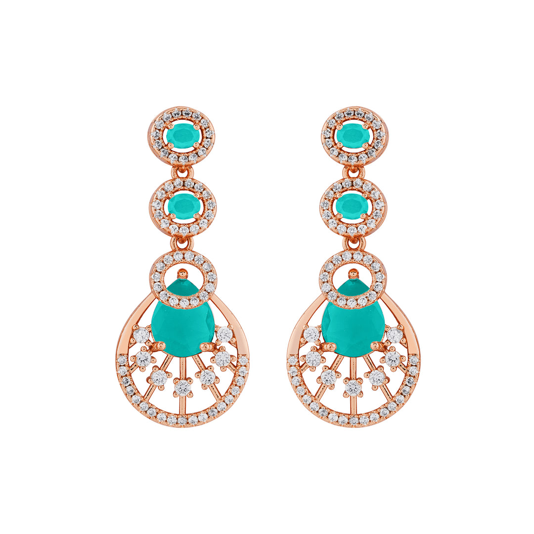 Teejh Chandni Charisma AquaGreen and Rosegold CZ stones Necklace Set