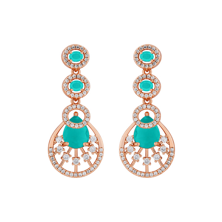 Teejh Chandni Charisma AquaGreen and Rosegold CZ stones Necklace Set