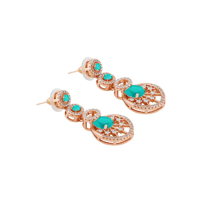 Teejh Chandni Charisma AquaGreen and Rosegold CZ stones Necklace Set