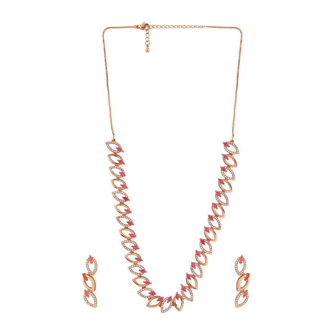 Teejh Lalitha Lustre Red and Rosegold CZ Stones Necklace Set