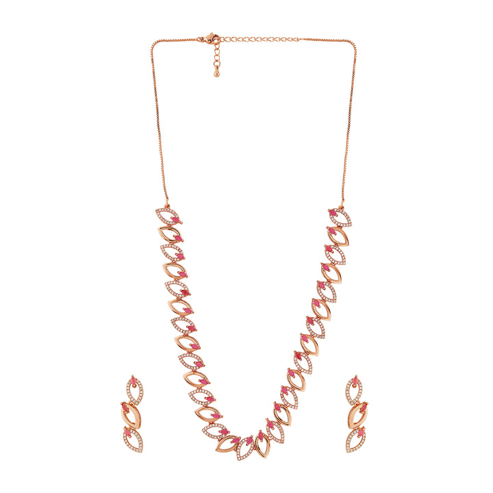 Teejh Lalitha Lustre Red and Rosegold CZ Stones Necklace Set