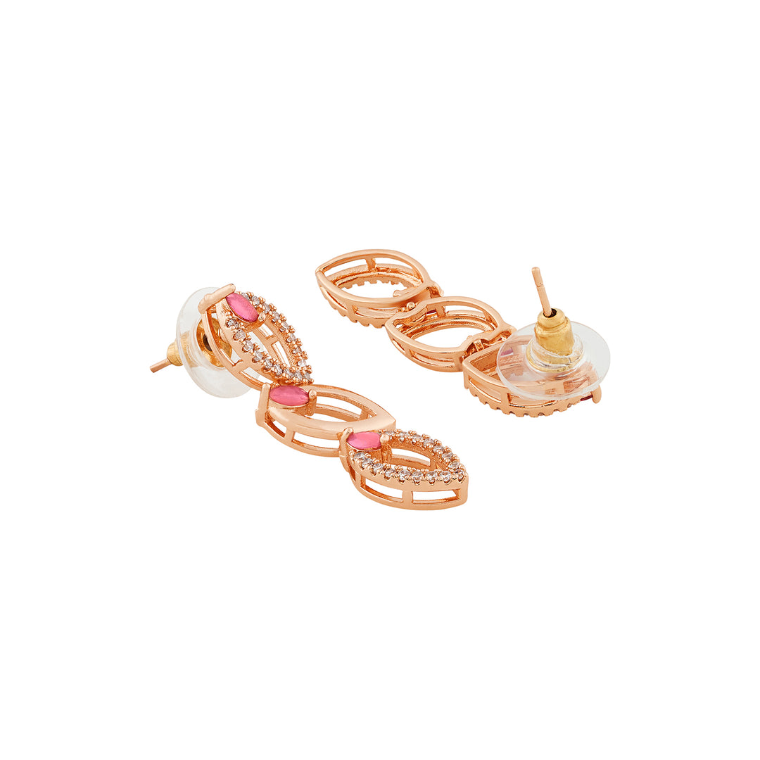 Teejh Lalitha Lustre Red and Rosegold CZ Stones Necklace Set