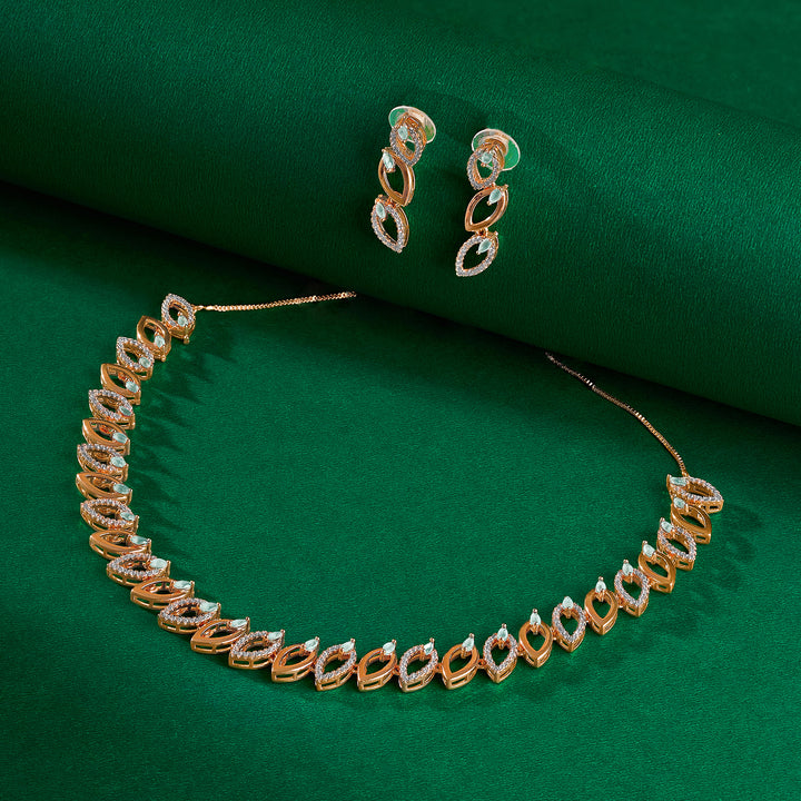 Teejh Lalitha Lustre Aquagreen and Rosegold CZ Stones Necklace Set