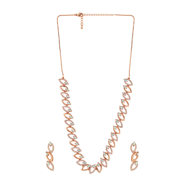 Teejh Lalitha Lustre Aquagreen and Rosegold CZ Stones Necklace Set