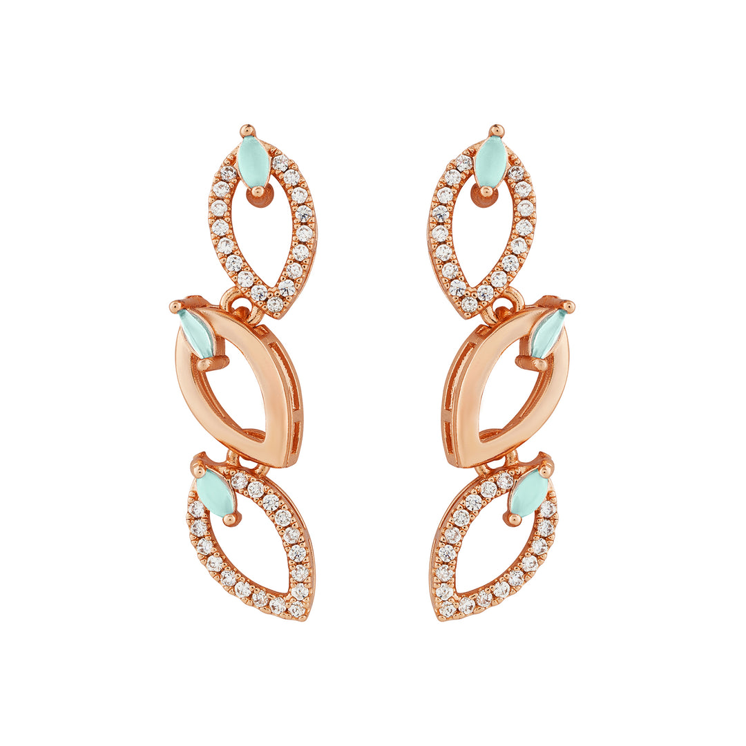 Teejh Lalitha Lustre Aquagreen and Rosegold CZ Stones Necklace Set