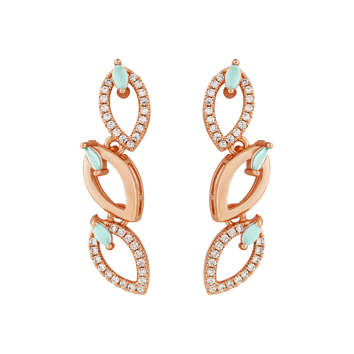 Teejh Lalitha Lustre Aquagreen and Rosegold CZ Stones Necklace Set