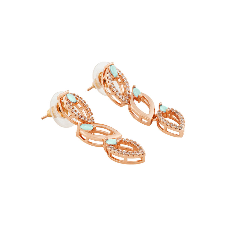 Teejh Lalitha Lustre Aquagreen and Rosegold CZ Stones Necklace Set