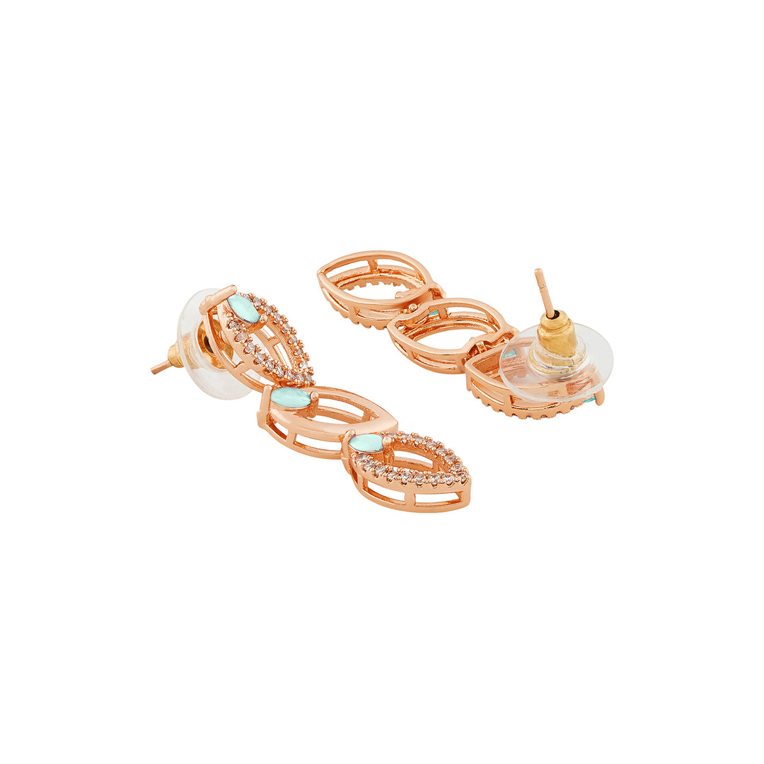 Teejh Lalitha Lustre Aquagreen and Rosegold CZ Stones Necklace Set