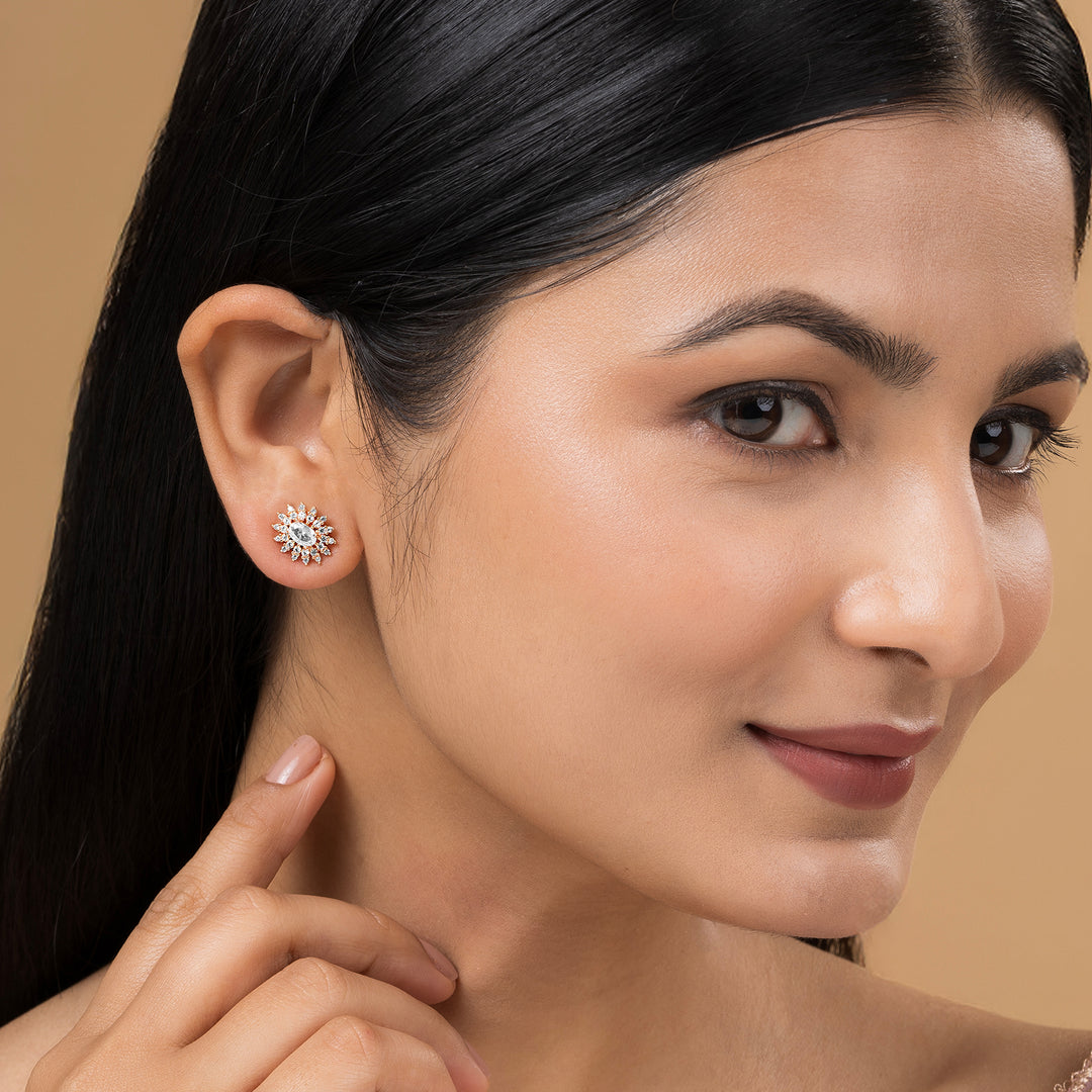 Teejh Golden Gleam CZ Stones Rose Gold Earrings