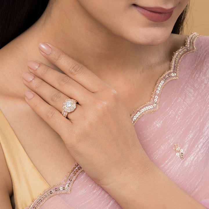 Teejh Jewel of Jaipur CZ Stones Rose Gold Ring