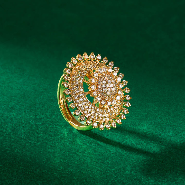 Teejh Shehnai Shimmer CZ Stones Gold Ring