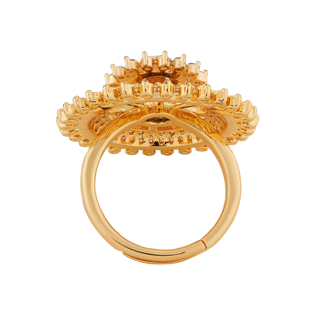 Teejh Shehnai Shimmer CZ Stones Gold Ring