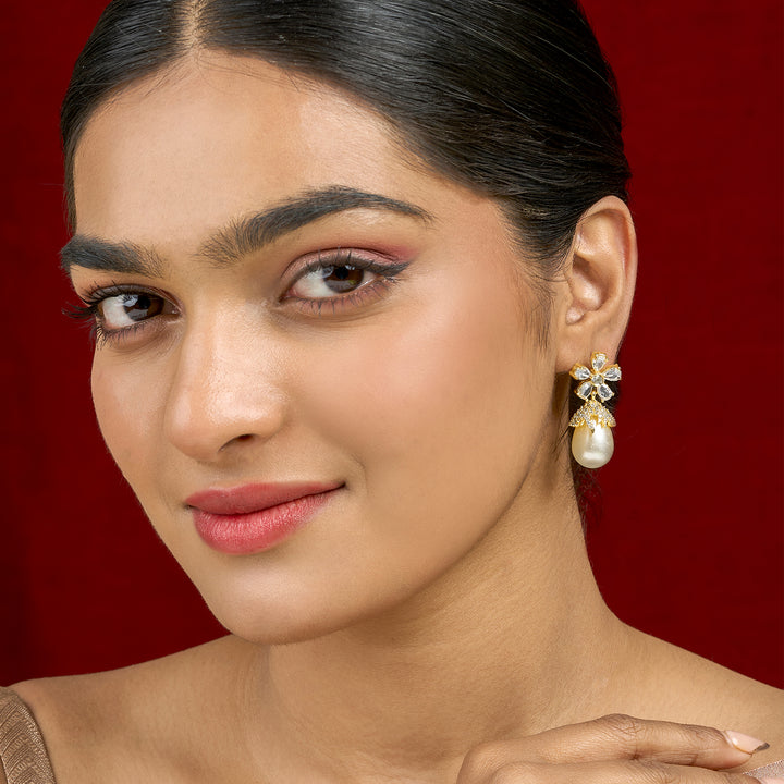 Teejh Almaz Gold and White Earring