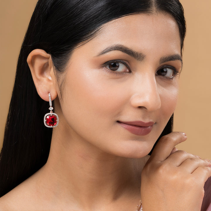 Teejh Twinkle Rosegold Red Stone Earring