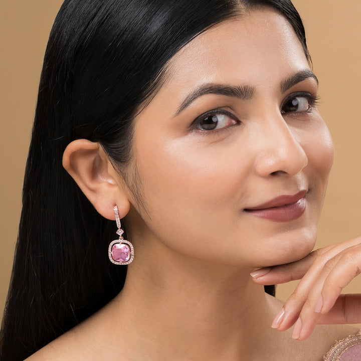Teejh Twinkle Rosegold Pink Stone Earring