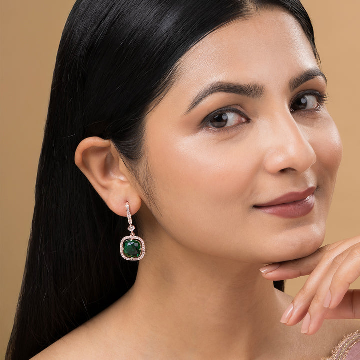 Teejh Twinkle Rosegold Green Stone Earring