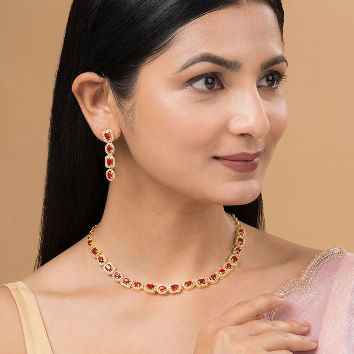 Teejh Elysia Gold and Red stone Necklace set